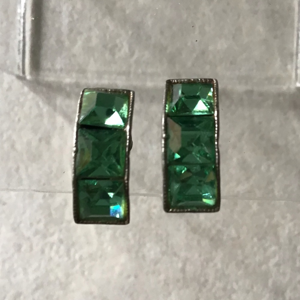 Green Crystal Screw-back Earrings